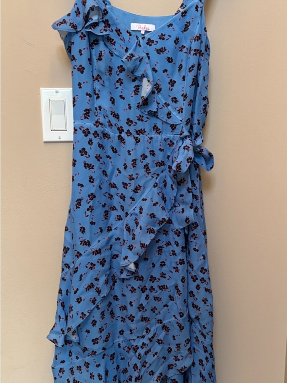 Parker Blue Floral High-Low Ruffle Wrap Dress